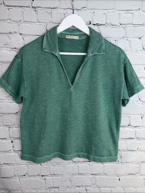 MARINE LAYER Washed Teal Slub Polo Tee Open Collar Short Sleeve XS